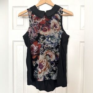Brooklyn Industries sleeveless black & floral blouse with collar, size medium
